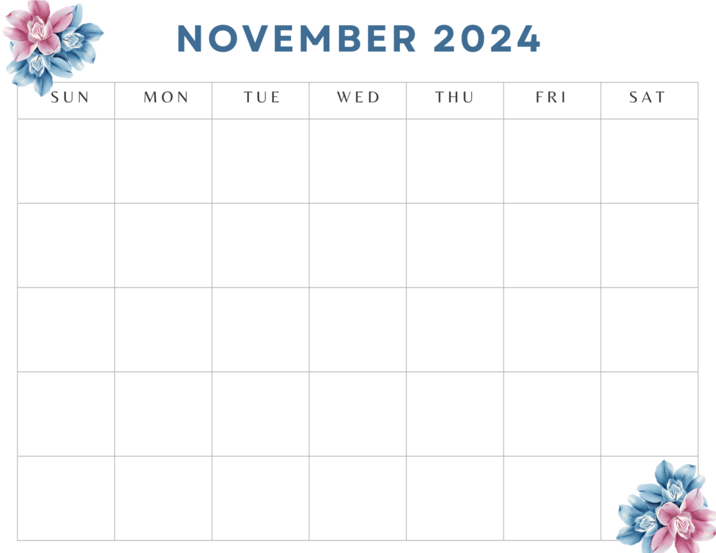 Basic Blank Printable November 2024 Calendar Style 1