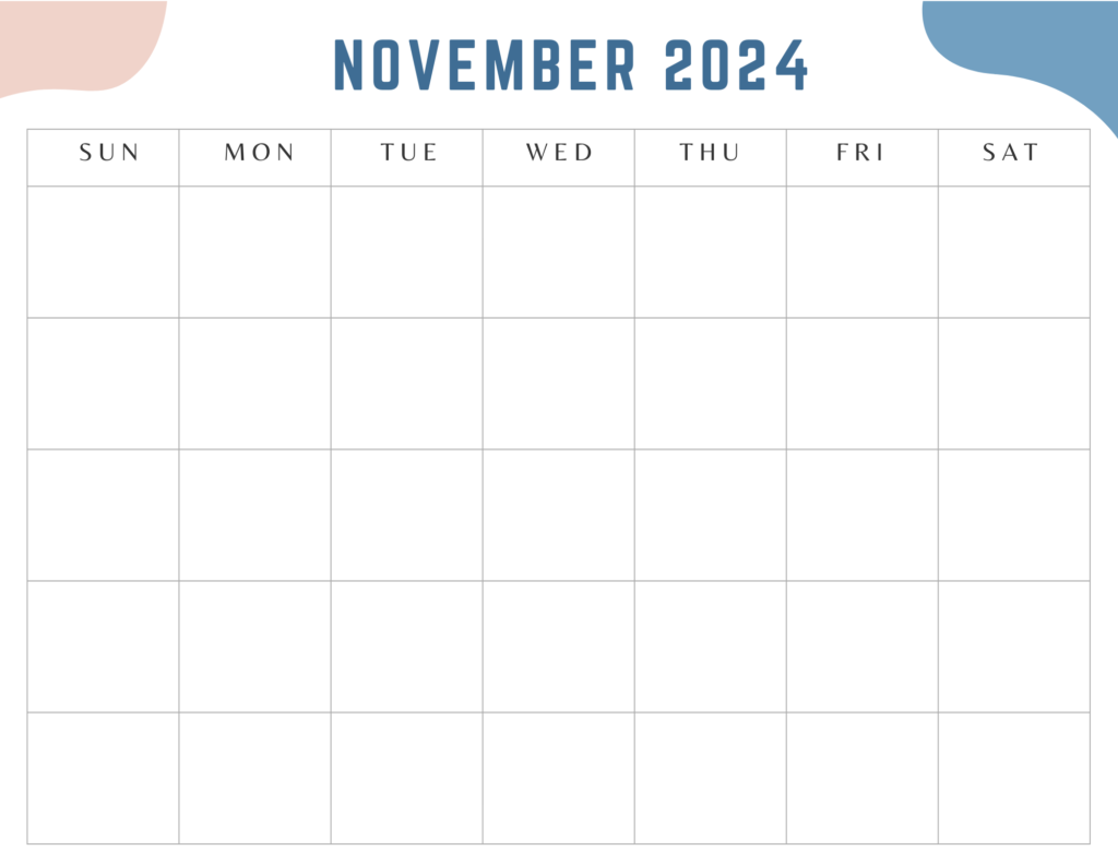 Basic Blank Printable November 2024 Calendar Style 3