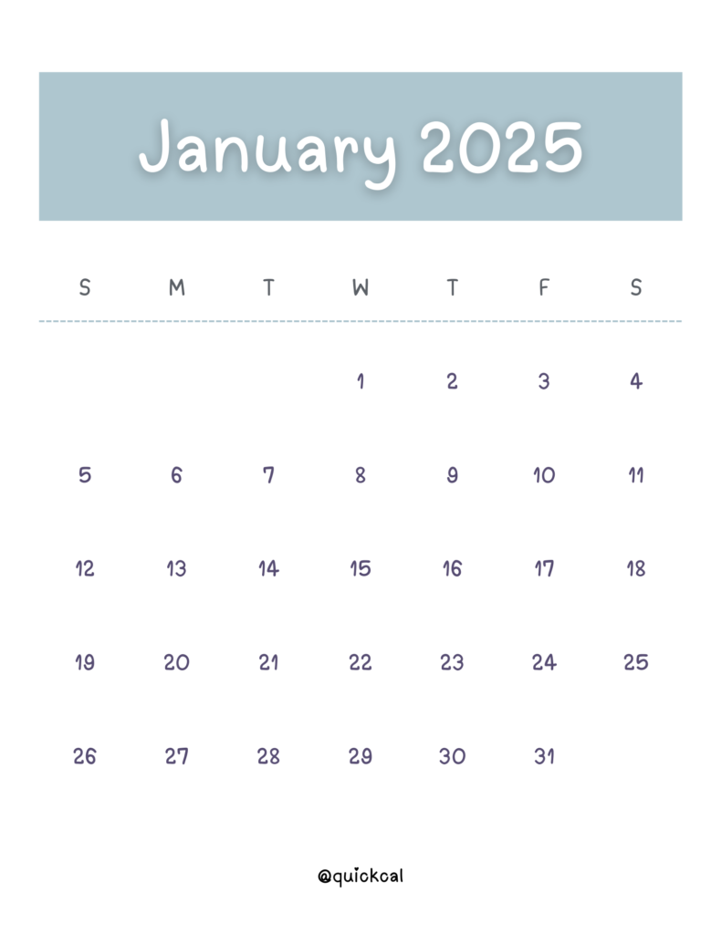 2025 January Printable Calendar