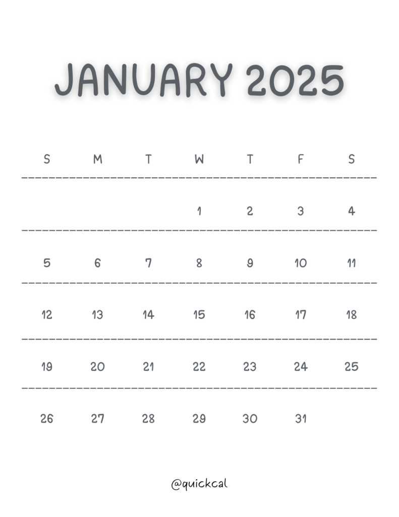 2025 January Printable Calendar Plain