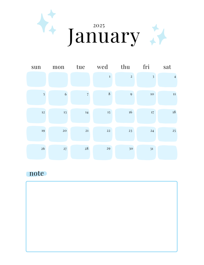 2025 Printable January Calendar