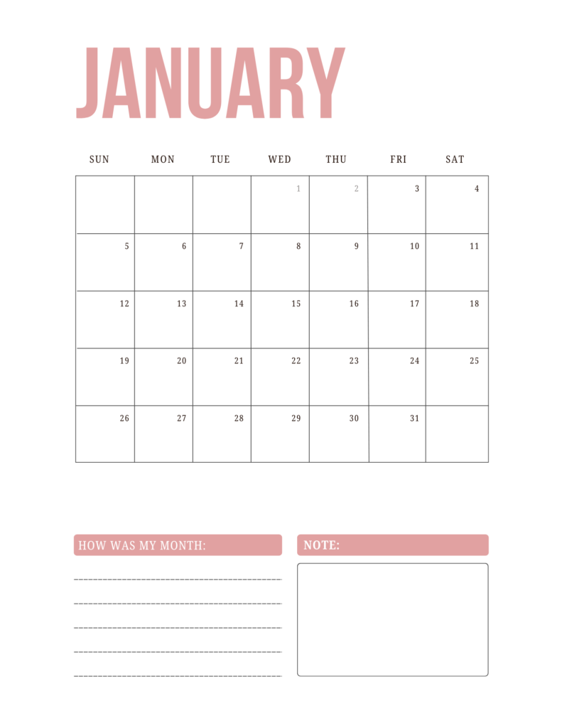 Basic 2025 January Calendar Template